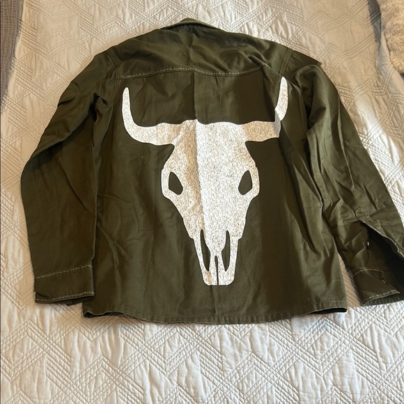 SHOW ME YOUR MUMU size small NEW longhorn western distressed Olive Green Jacket - Picture 7 of 7